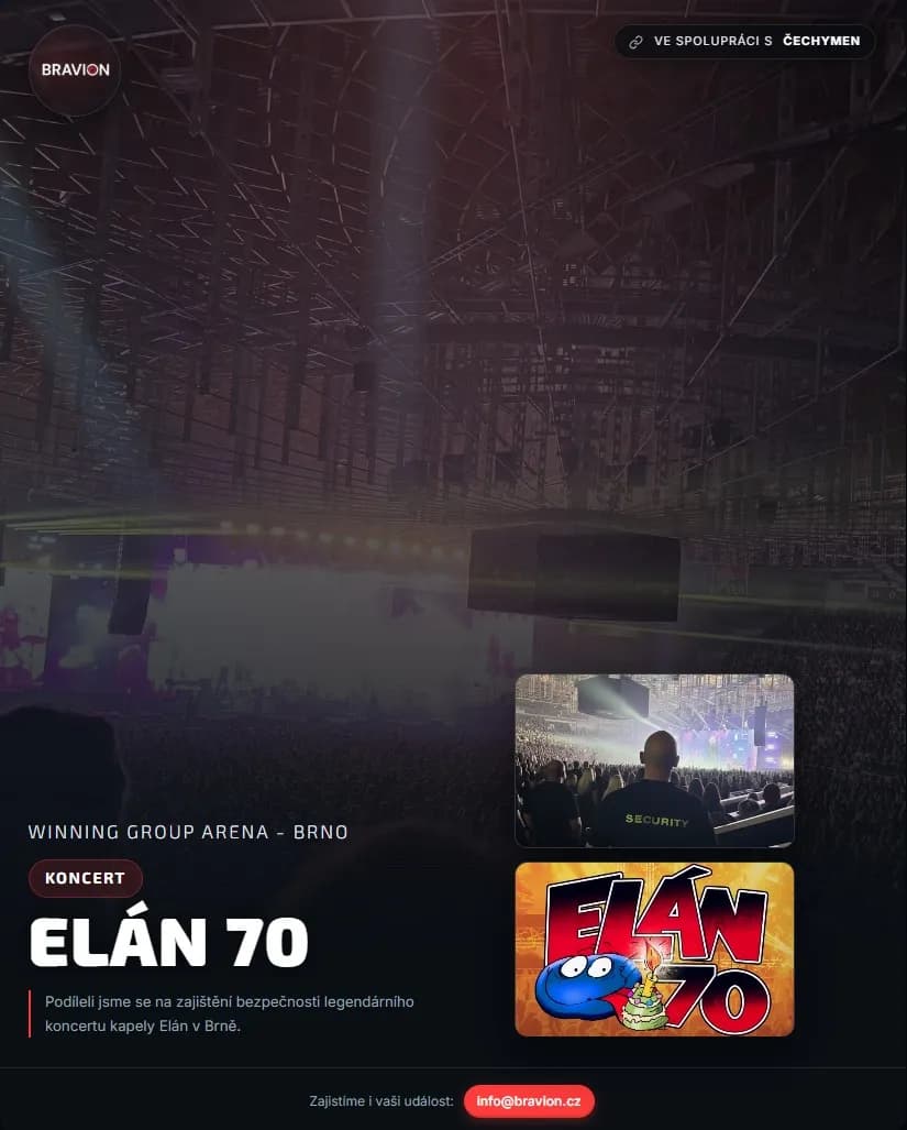 Ostraha vyprodaného koncertu Elán 70 v O2 Aréně