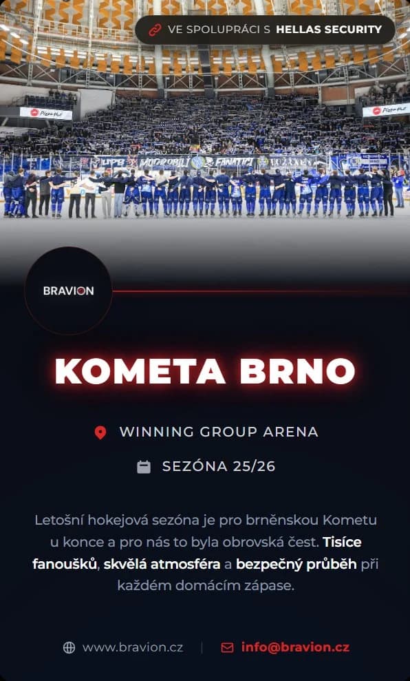 Zajištění bezpečnosti domácích zápasů Kometa Brno ve Winning Group Areně