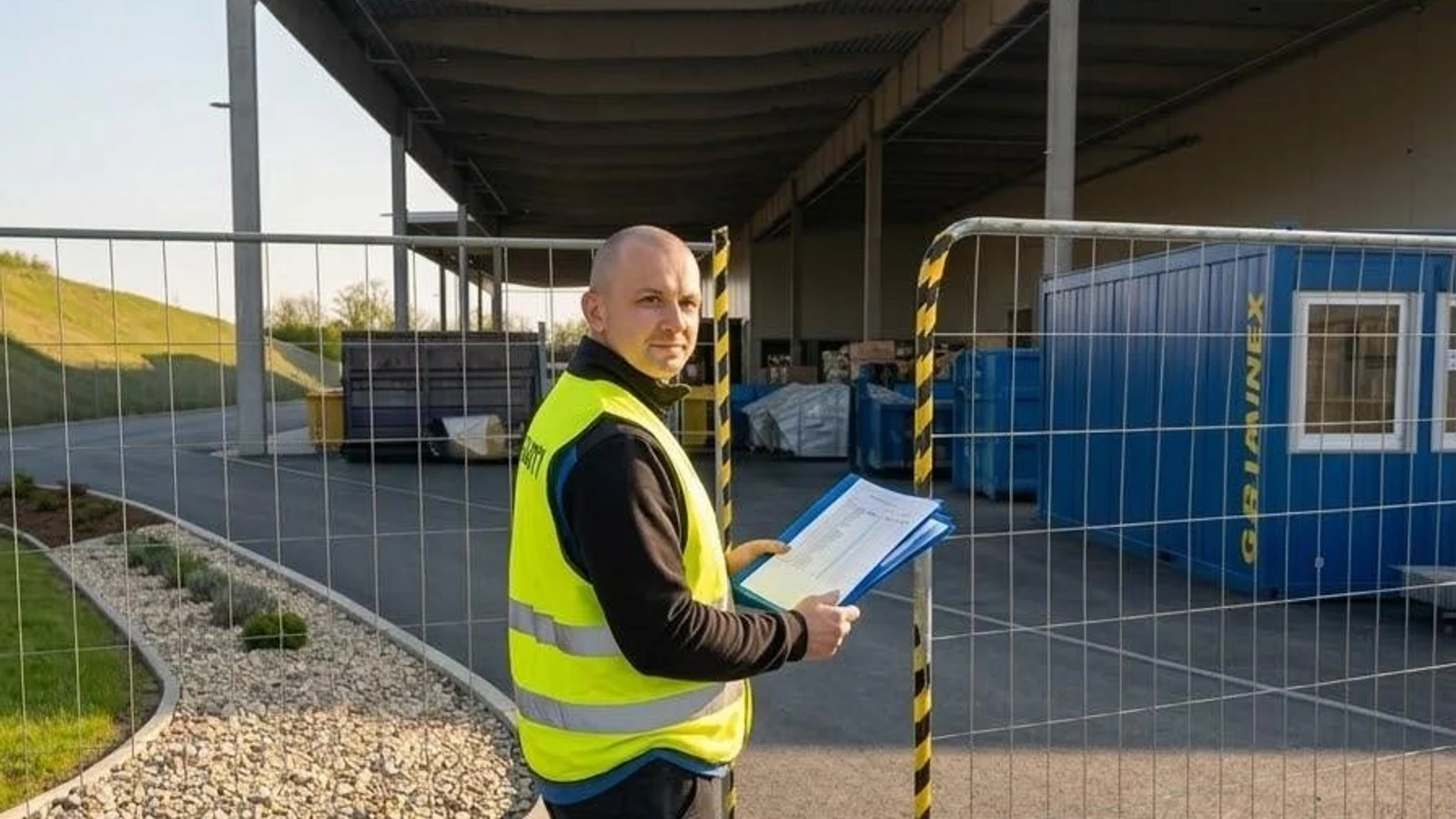 Pracovník Bravion při kontrole vstupu do objektu