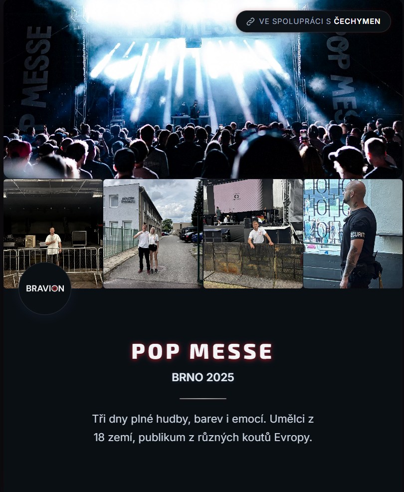 Pódium a příjezdové/zázemní záběry z festivalu Pop Messe