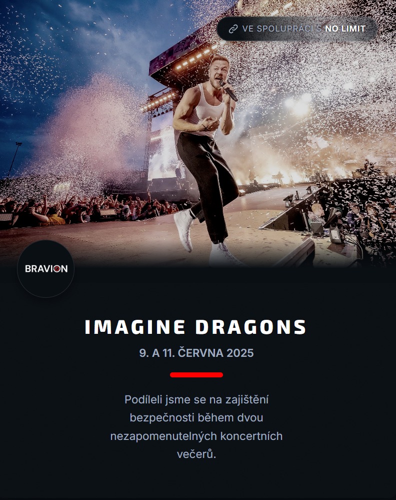 Frontman na pódiu s konfety a davem (Imagine Dragons)