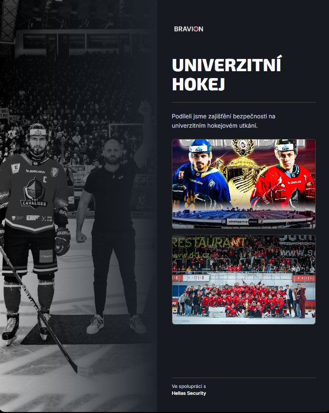 Univerzitní hokejové utkání a týmové foto